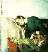 Christian Krohg sovende mor ved sit barns vugge oil on canvas